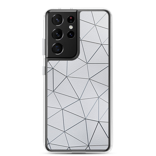 Silver Polygon White Leather Samsung Clear Thin Case CREATIVETECH