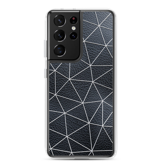 White Polygon Black Leather Samsung Clear Thin Case CREATIVETECH