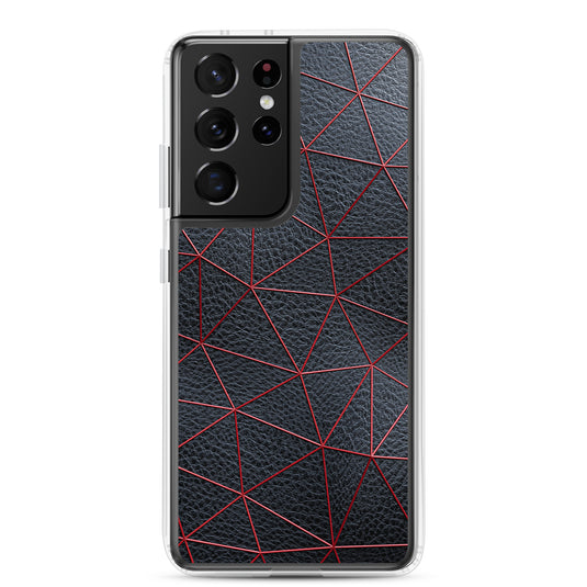 Red Polygon Black Leather Samsung Clear Thin Case CREATIVETECH