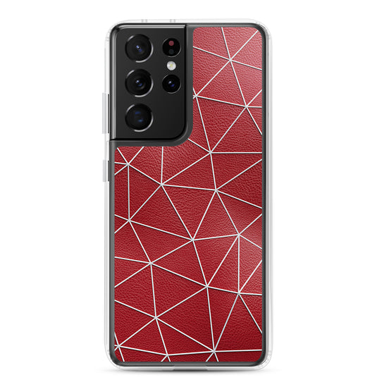 White Polygon Red Leather Samsung Clear Thin Case CREATIVETECH