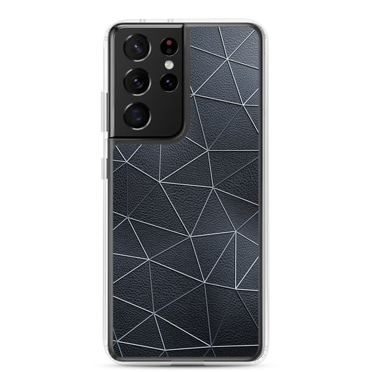 White Polygon Black Leather Samsung Clear Thin Case CREATIVETECH