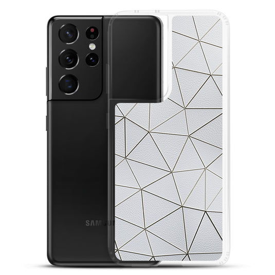 Golden Polygon White Leather Samsung Clear Thin Case CREATIVETECH