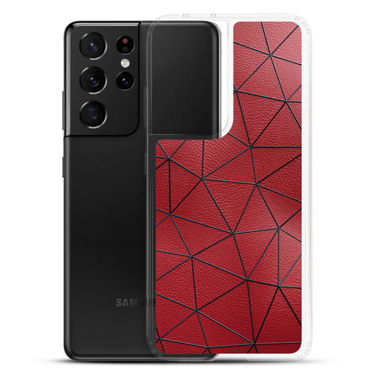 Black Polygon Red Leather Samsung Clear Thin Case CREATIVETECH