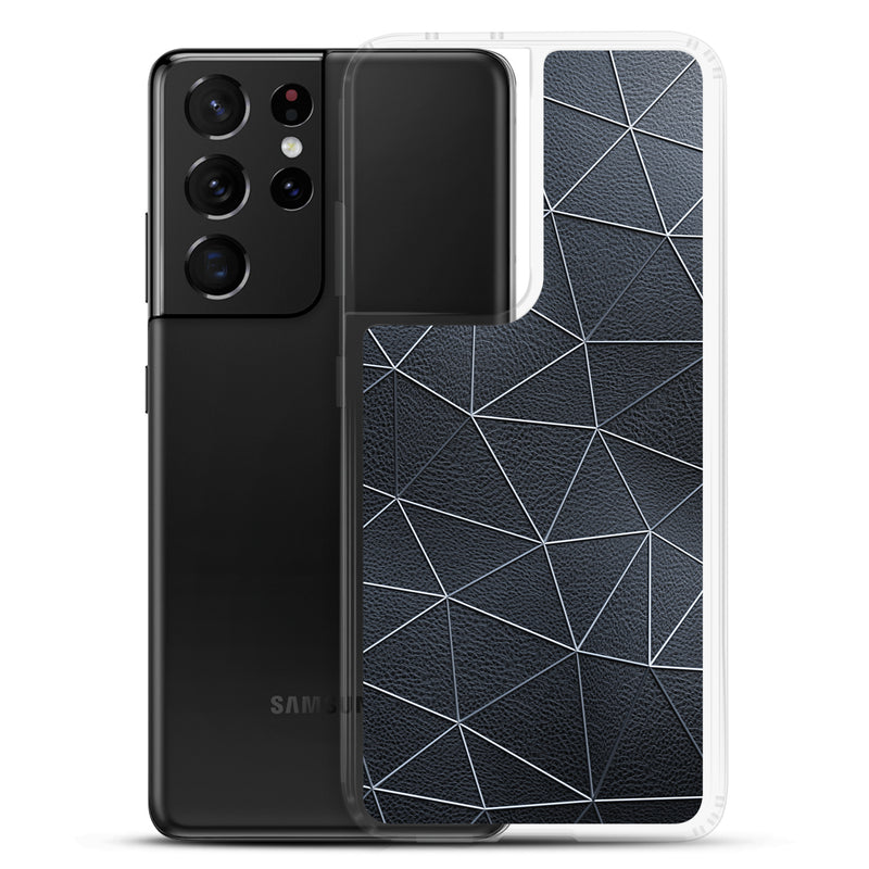 Load image into Gallery viewer, White Polygon Black Leather Samsung Clear Thin Case CREATIVETECH