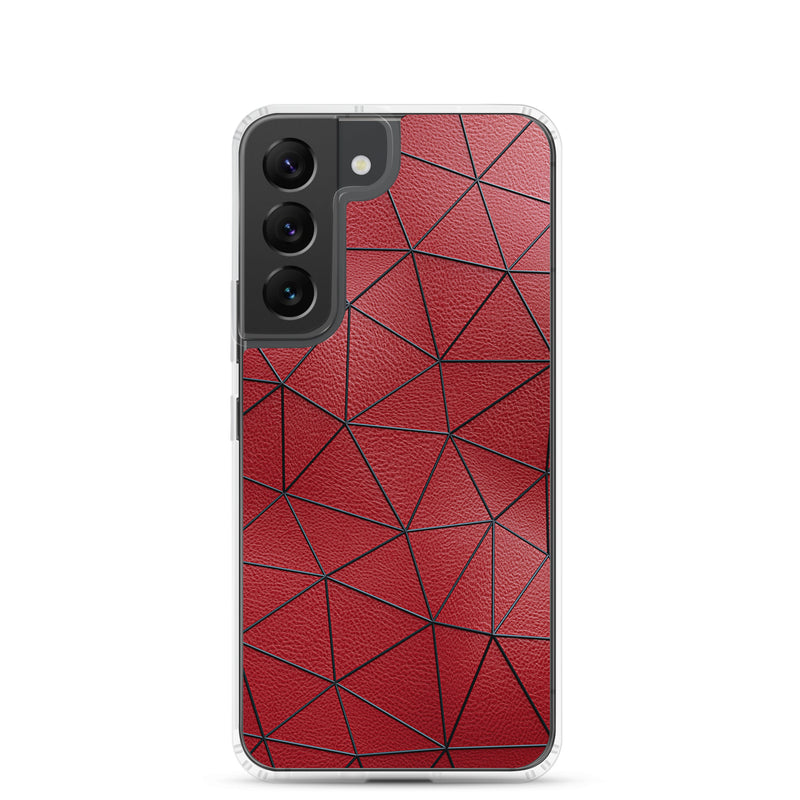 Load image into Gallery viewer, Black Polygon Red Leather Samsung Clear Thin Case CREATIVETECH