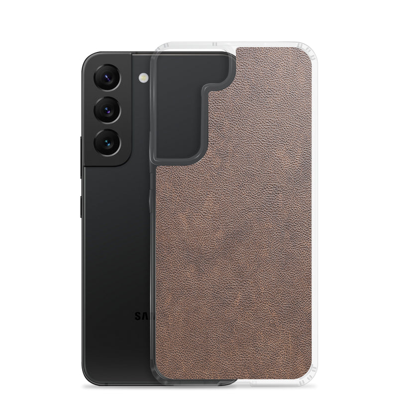 Load image into Gallery viewer, Light Brown Leather Samsung Clear Thin Case CREATIVETECH
