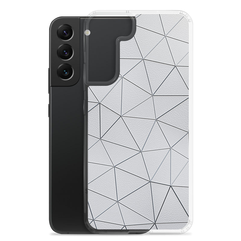 Load image into Gallery viewer, Silver Polygon White Leather Samsung Clear Thin Case CREATIVETECH