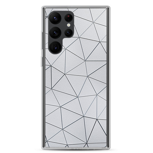 Silver Polygon White Leather Samsung Clear Thin Case CREATIVETECH