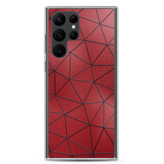 Black Polygon Red Leather Samsung Clear Thin Case CREATIVETECH