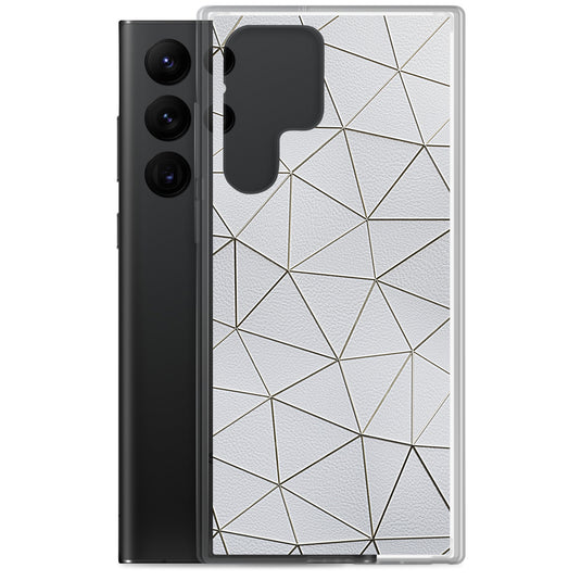 Golden Polygon White Leather Samsung Clear Thin Case CREATIVETECH