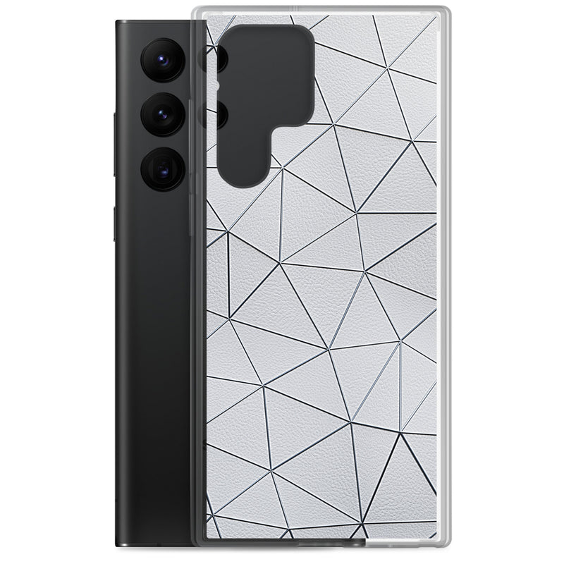 Load image into Gallery viewer, Silver Polygon White Leather Samsung Clear Thin Case CREATIVETECH