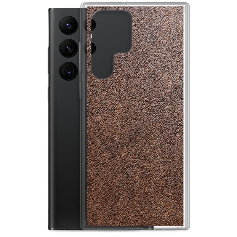 Load image into Gallery viewer, Light Brown Leather Samsung Clear Thin Case CREATIVETECH
