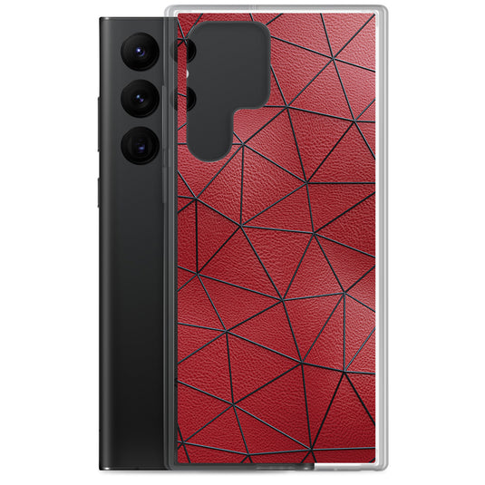 Black Polygon Red Leather Samsung Clear Thin Case CREATIVETECH