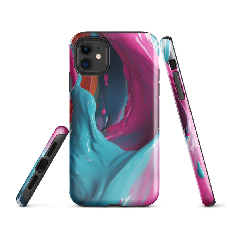 Load image into Gallery viewer, Pink Blue Paint iPhone Case Hardshell 3D Wrap Thermal CREATIVETECH