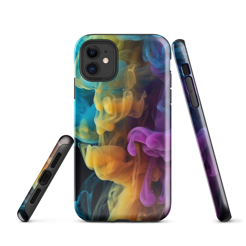 Load image into Gallery viewer, Yellow Purple Blue Smoke iPhone Case Hardshell 3D Wrap Thermal CREATIVETECH
