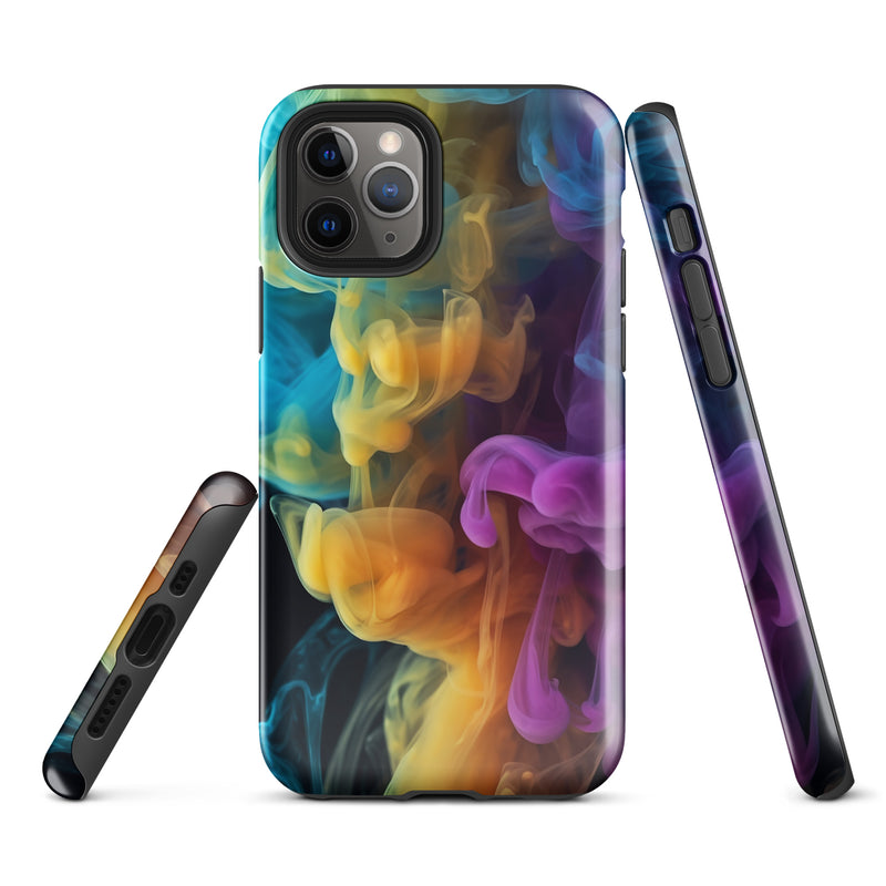 Load image into Gallery viewer, Yellow Purple Blue Smoke iPhone Case Hardshell 3D Wrap Thermal CREATIVETECH
