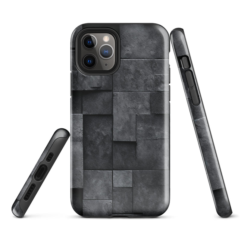 Load image into Gallery viewer, Dark Grey Stone Cubes iPhone Case Hardshell 3D Wrap Thermal CREATIVETECH