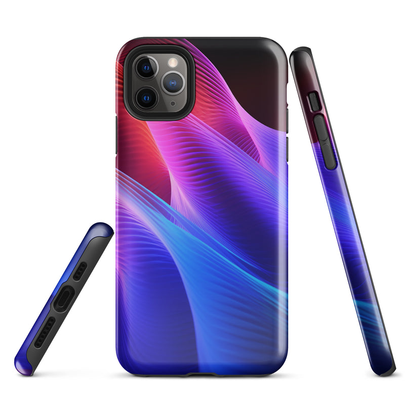Load image into Gallery viewer, Blue Abstract Sound Waves iPhone Case Hardshell 3D Wrap Thermal CREATIVETECH