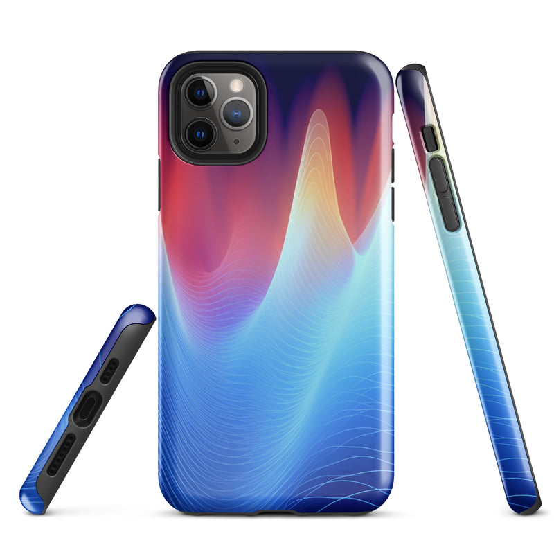 Load image into Gallery viewer, Blue Abstract Sound Waves iPhone Case Hardshell 3D Wrap Thermal CREATIVETECH