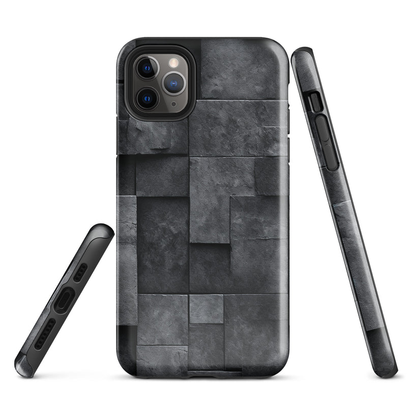 Load image into Gallery viewer, Dark Grey Stone Cubes iPhone Case Hardshell 3D Wrap Thermal CREATIVETECH