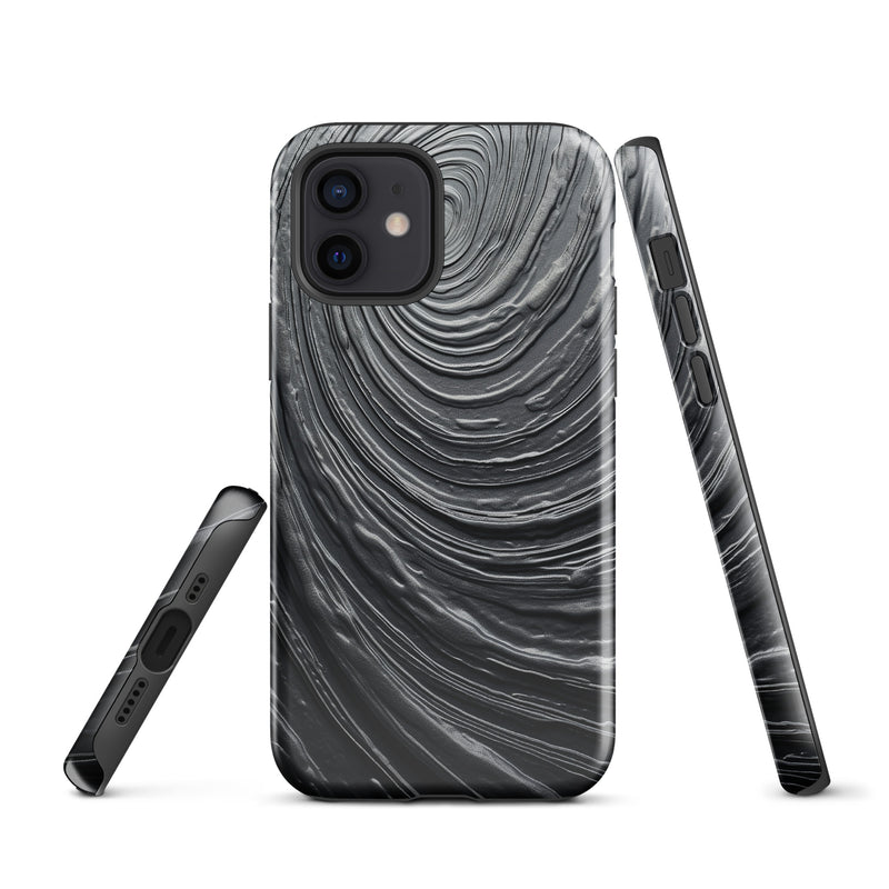 Load image into Gallery viewer, Damascus Steel Metal Swirl Dark Grey iPhone Case Hardshell 3D Wrap Thermal CREATIVETECH