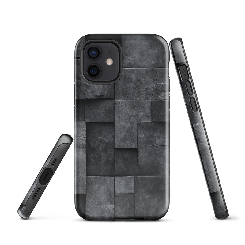 Load image into Gallery viewer, Dark Grey Stone Cubes iPhone Case Hardshell 3D Wrap Thermal CREATIVETECH