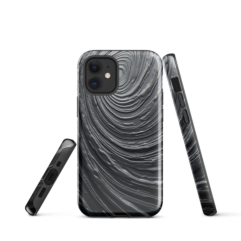 Load image into Gallery viewer, Damascus Steel Metal Swirl Dark Grey iPhone Case Hardshell 3D Wrap Thermal CREATIVETECH