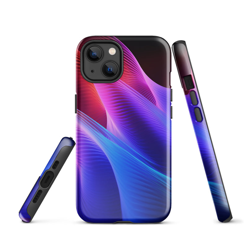 Load image into Gallery viewer, Blue Abstract Sound Waves iPhone Case Hardshell 3D Wrap Thermal CREATIVETECH