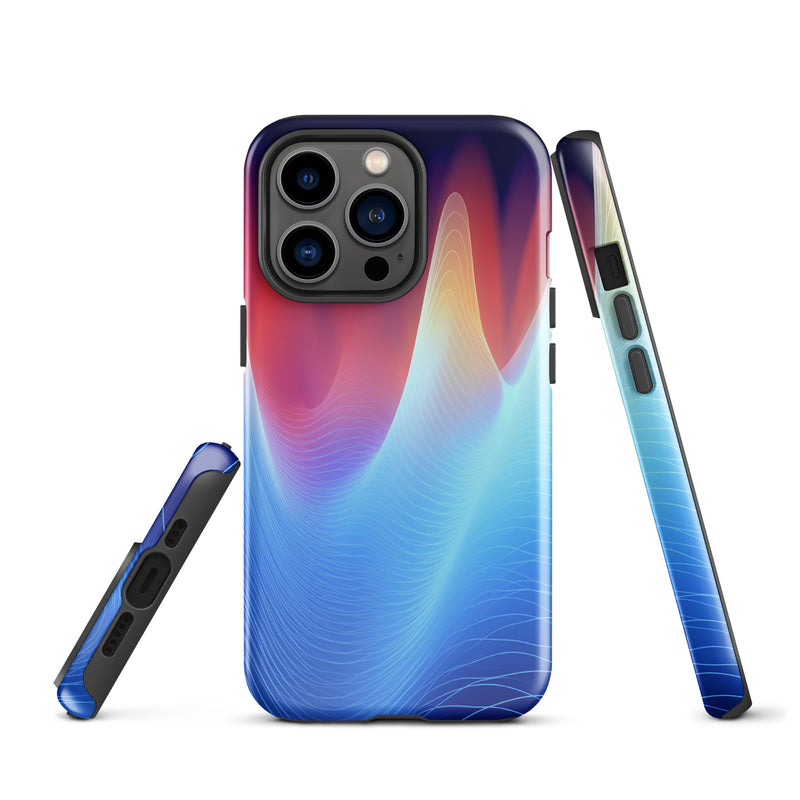Load image into Gallery viewer, Blue Abstract Sound Waves iPhone Case Hardshell 3D Wrap Thermal CREATIVETECH