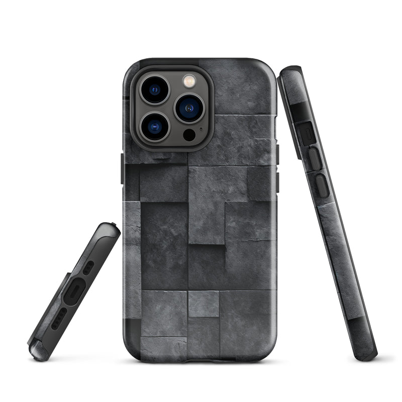 Load image into Gallery viewer, Dark Grey Stone Cubes iPhone Case Hardshell 3D Wrap Thermal CREATIVETECH