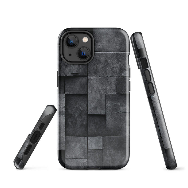 Load image into Gallery viewer, Dark Grey Stone Cubes iPhone Case Hardshell 3D Wrap Thermal CREATIVETECH