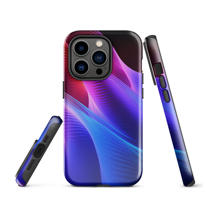 Load image into Gallery viewer, Blue Abstract Sound Waves iPhone Case Hardshell 3D Wrap Thermal CREATIVETECH
