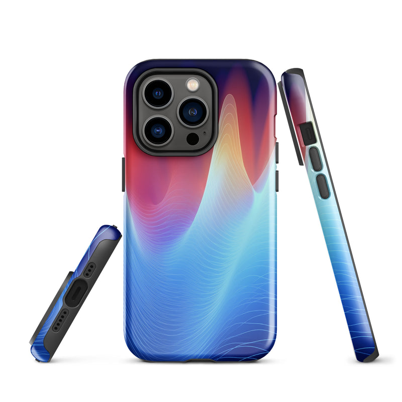 Load image into Gallery viewer, Blue Abstract Sound Waves iPhone Case Hardshell 3D Wrap Thermal CREATIVETECH