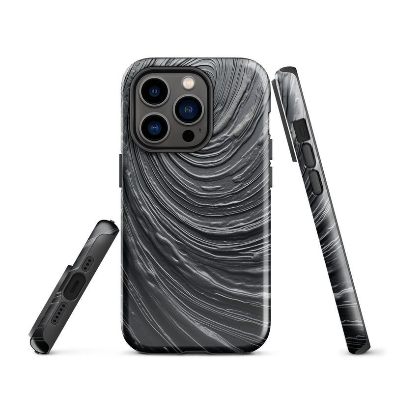 Load image into Gallery viewer, Damascus Steel Metal Swirl Dark Grey iPhone Case Hardshell 3D Wrap Thermal CREATIVETECH
