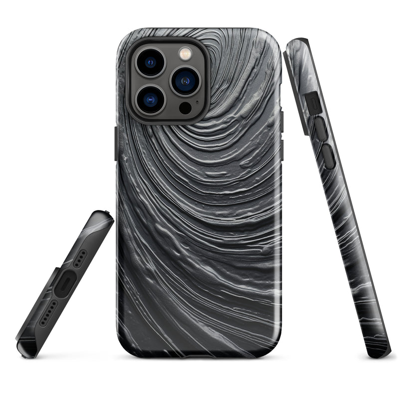 Load image into Gallery viewer, Damascus Steel Metal Swirl Dark Grey iPhone Case Hardshell 3D Wrap Thermal CREATIVETECH