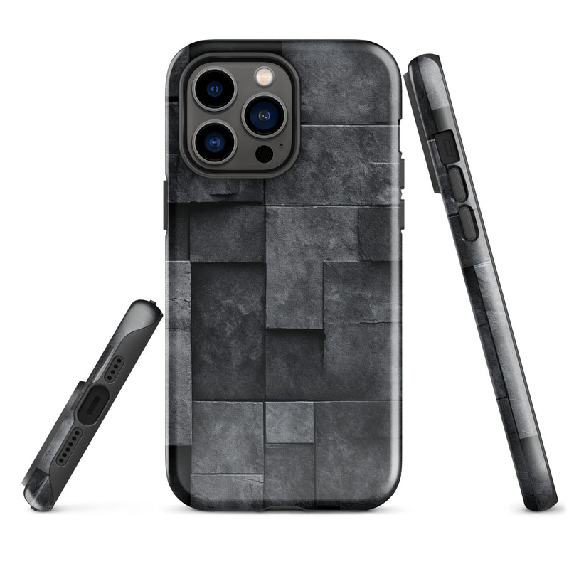 Load image into Gallery viewer, Dark Grey Stone Cubes iPhone Case Hardshell 3D Wrap Thermal CREATIVETECH