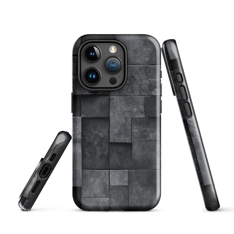 Load image into Gallery viewer, Dark Grey Stone Cubes iPhone Case Hardshell 3D Wrap Thermal CREATIVETECH