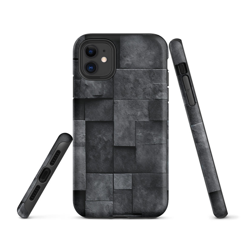 Load image into Gallery viewer, Dark Grey Stone Cubes iPhone Case Hardshell 3D Wrap Thermal CREATIVETECH