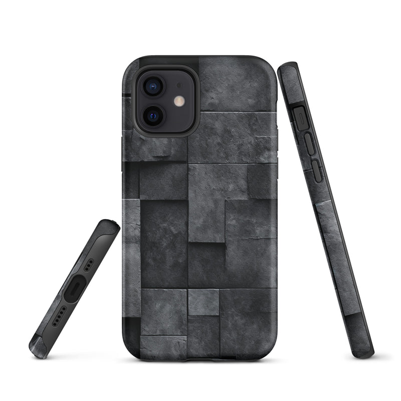 Load image into Gallery viewer, Dark Grey Stone Cubes iPhone Case Hardshell 3D Wrap Thermal CREATIVETECH