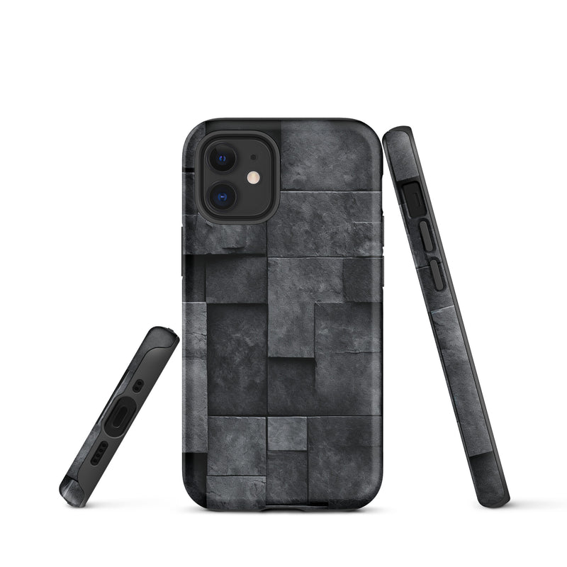 Load image into Gallery viewer, Dark Grey Stone Cubes iPhone Case Hardshell 3D Wrap Thermal CREATIVETECH