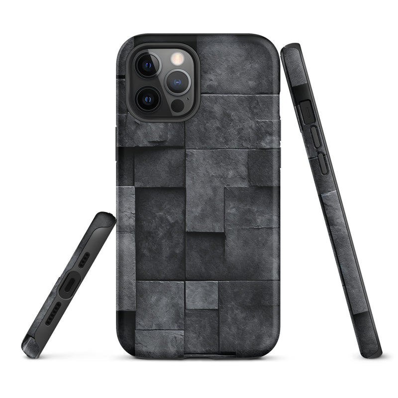 Load image into Gallery viewer, Dark Grey Stone Cubes iPhone Case Hardshell 3D Wrap Thermal CREATIVETECH