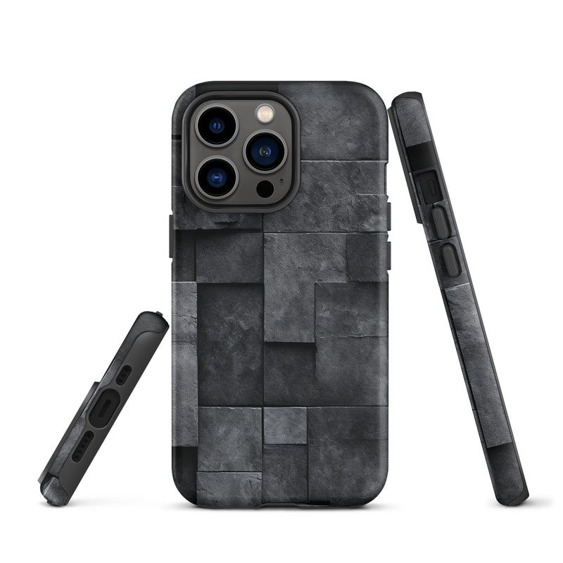 Load image into Gallery viewer, Dark Grey Stone Cubes iPhone Case Hardshell 3D Wrap Thermal CREATIVETECH