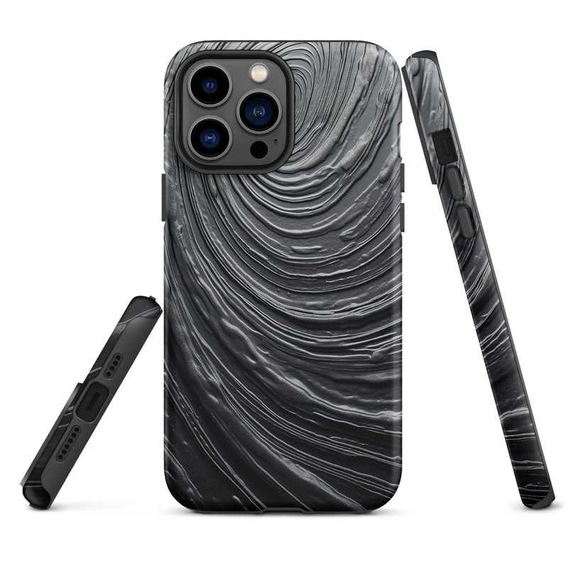Load image into Gallery viewer, Damascus Steel Metal Swirl Dark Grey iPhone Case Hardshell 3D Wrap Thermal CREATIVETECH