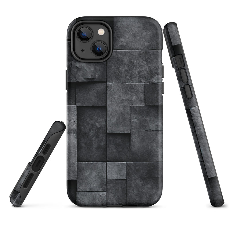 Load image into Gallery viewer, Dark Grey Stone Cubes iPhone Case Hardshell 3D Wrap Thermal CREATIVETECH