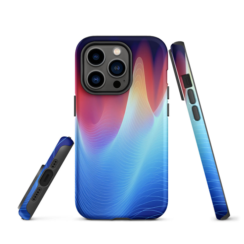 Load image into Gallery viewer, Blue Abstract Sound Waves iPhone Case Hardshell 3D Wrap Thermal CREATIVETECH
