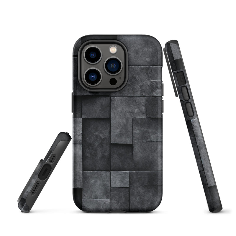 Load image into Gallery viewer, Dark Grey Stone Cubes iPhone Case Hardshell 3D Wrap Thermal CREATIVETECH
