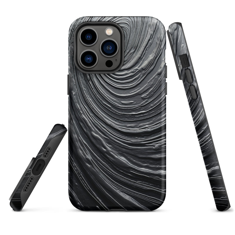 Load image into Gallery viewer, Damascus Steel Metal Swirl Dark Grey iPhone Case Hardshell 3D Wrap Thermal CREATIVETECH