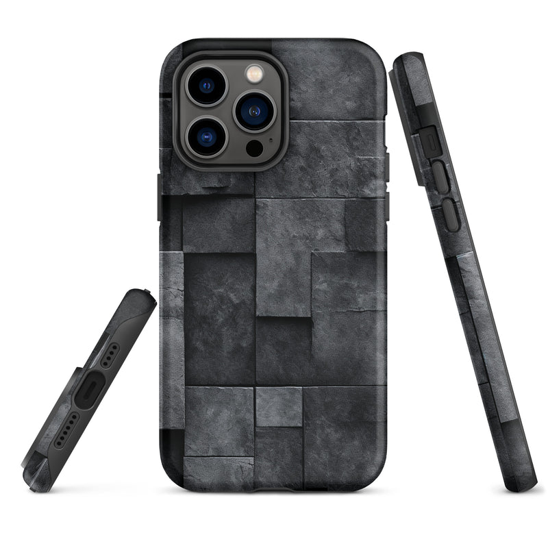 Load image into Gallery viewer, Dark Grey Stone Cubes iPhone Case Hardshell 3D Wrap Thermal CREATIVETECH