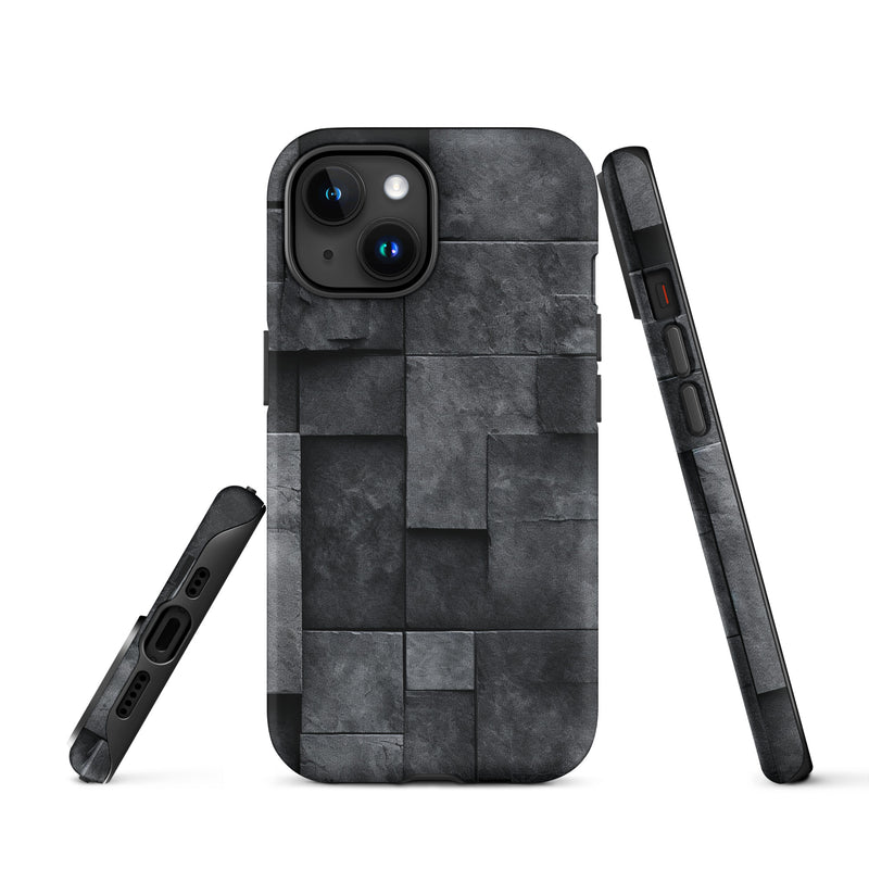 Load image into Gallery viewer, Dark Grey Stone Cubes iPhone Case Hardshell 3D Wrap Thermal CREATIVETECH