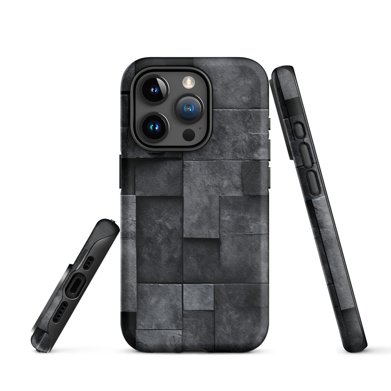 Load image into Gallery viewer, Dark Grey Stone Cubes iPhone Case Hardshell 3D Wrap Thermal CREATIVETECH